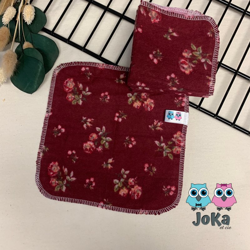 Ensemble de 10 lingettes Fleurs bourgognes