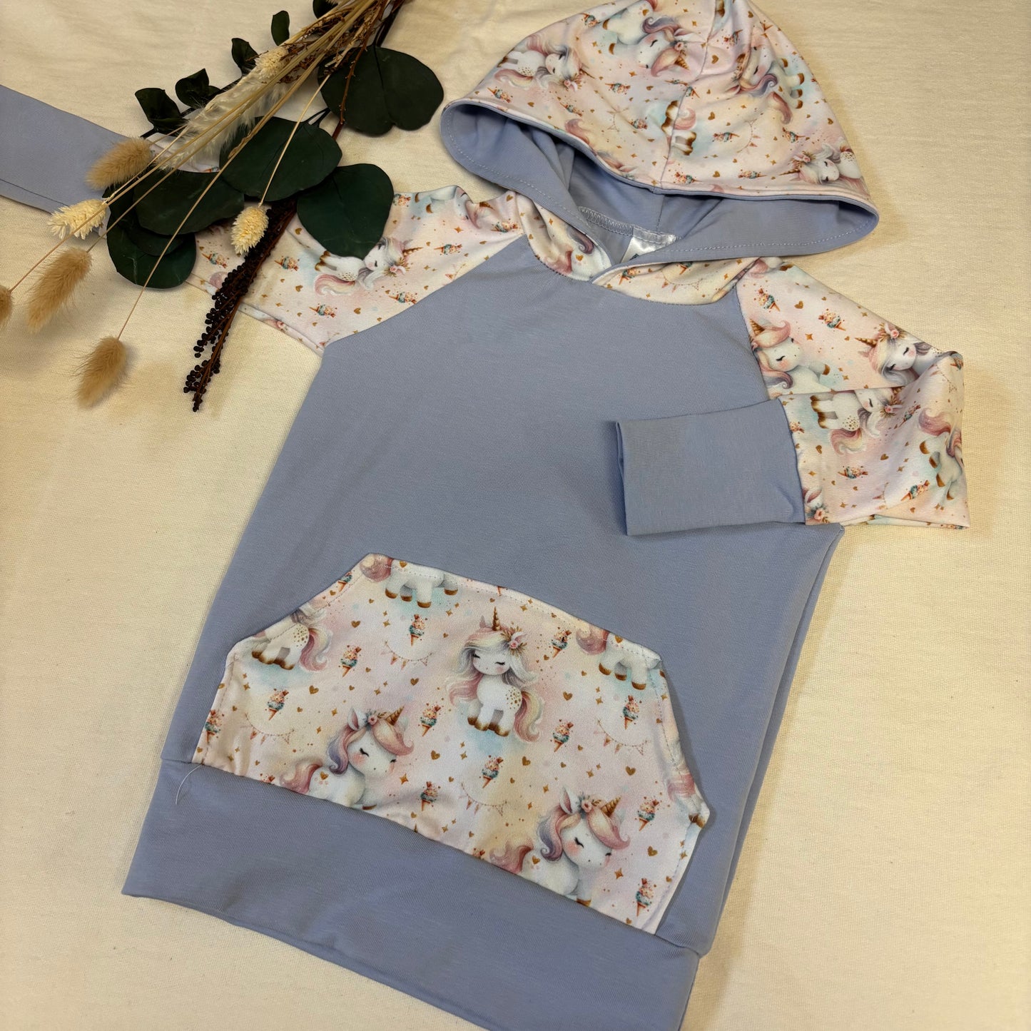 Hoodie évolutif Licornes et cornets aquarelle