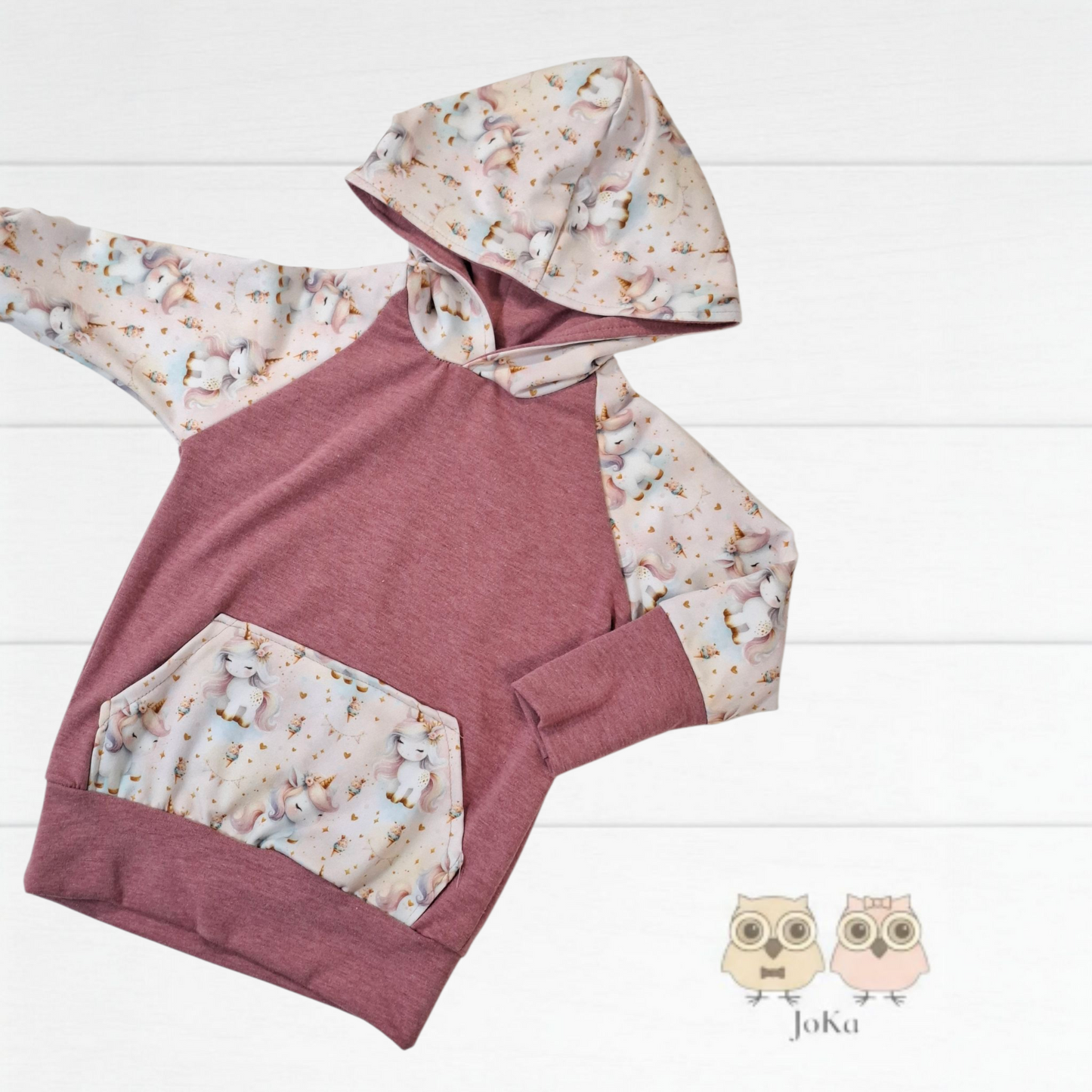 Hoodie évolutif Licornes et cornets aquarelle