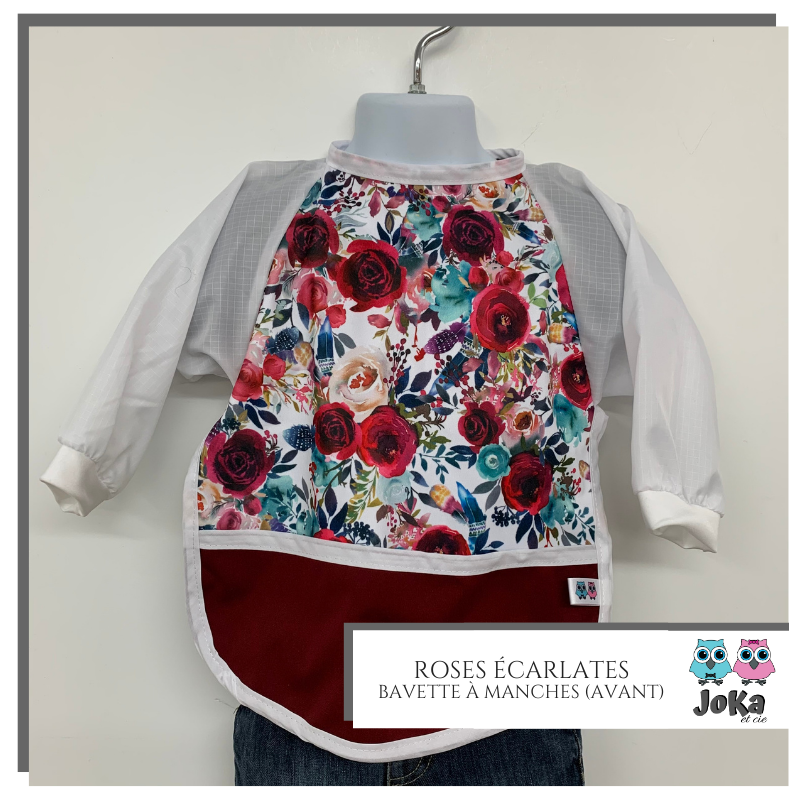 Bib/apron with sleeves Scarlet Roses