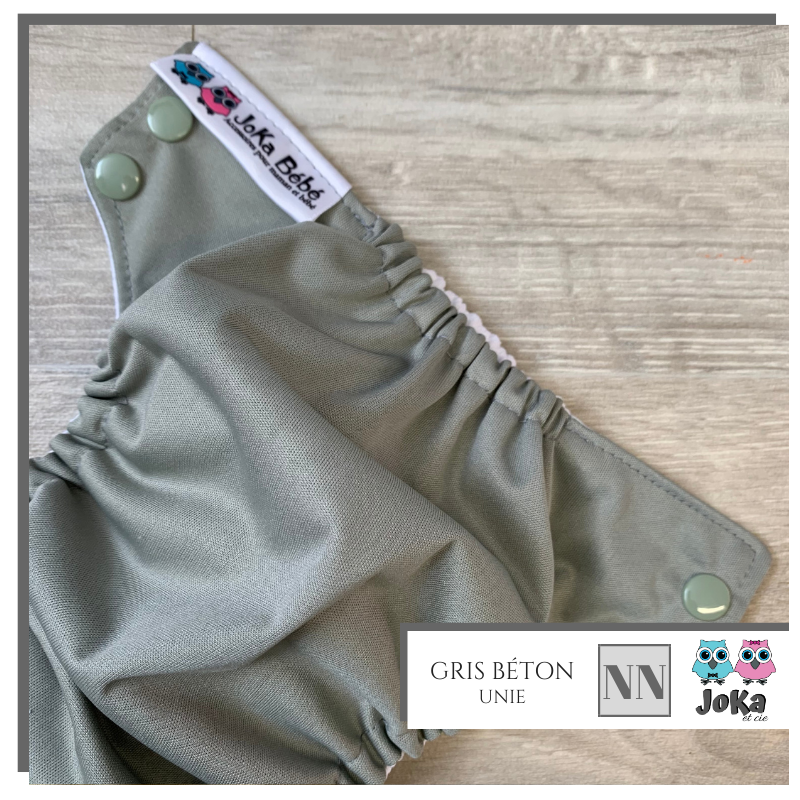 Couche lavable unie Gris béton Nouveau-né