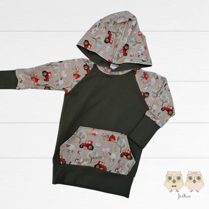 Hoodie évolutif Grange et tracteurs rouge