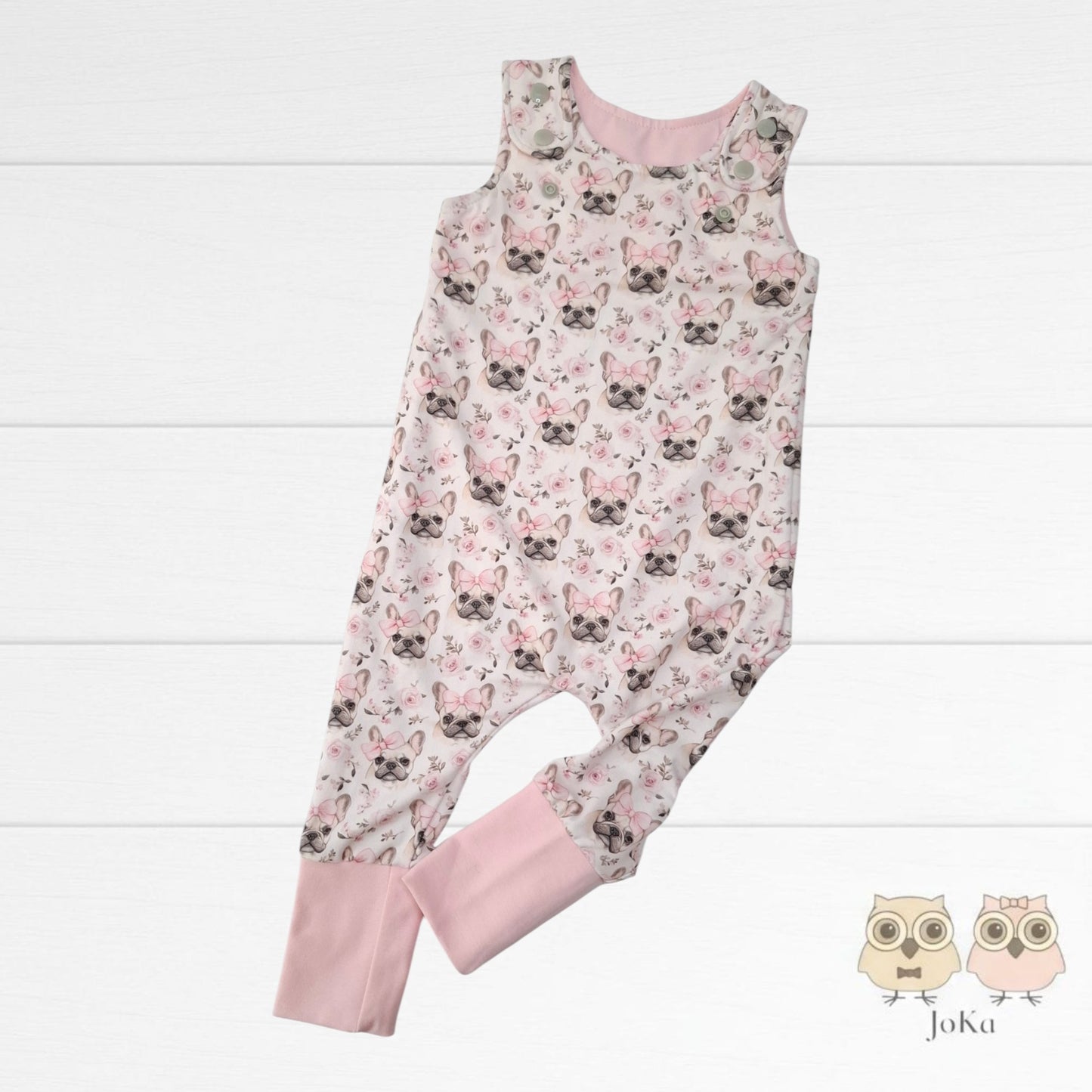 Romper évolutif Bulldog rose et boucles