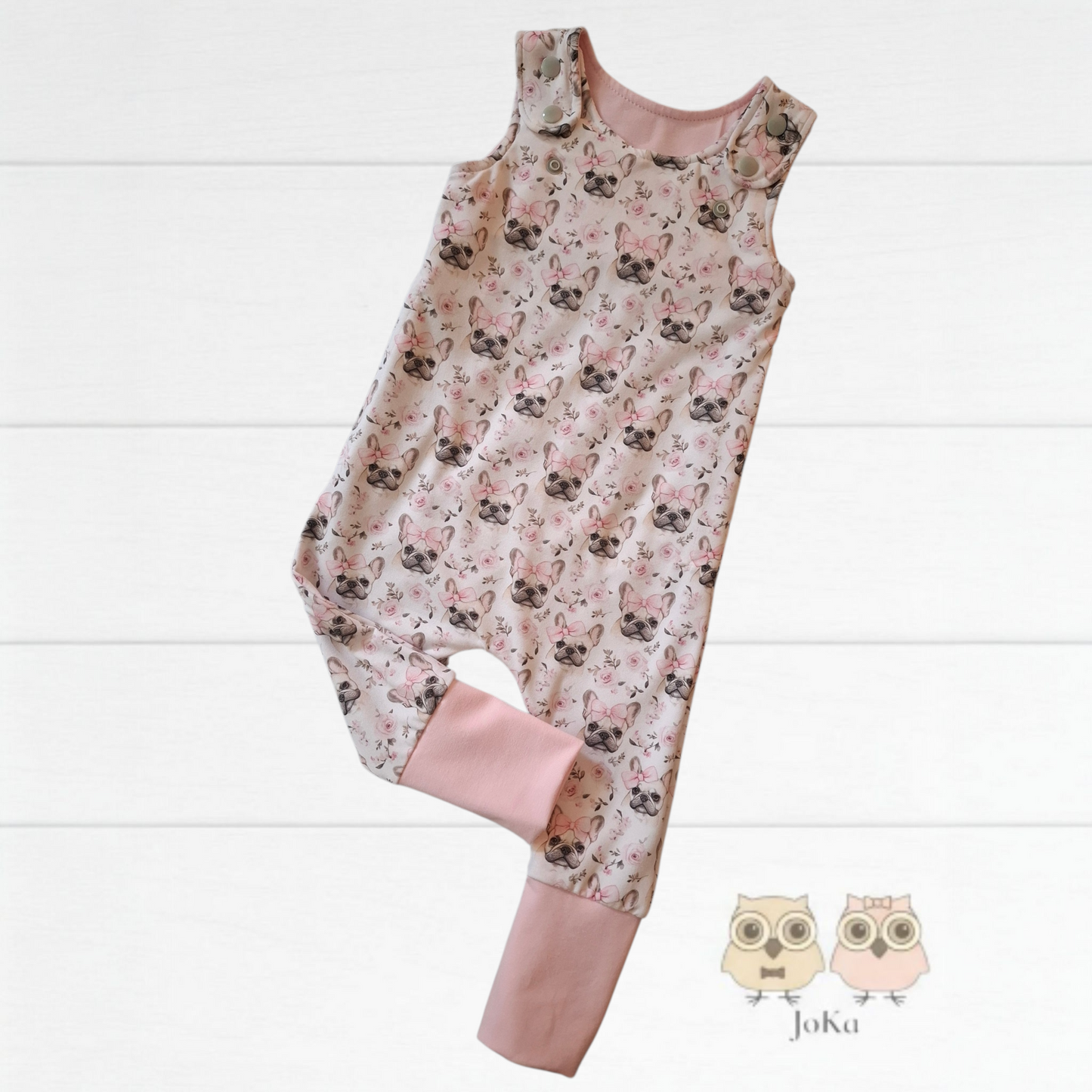 Romper évolutif Bulldog rose et boucles