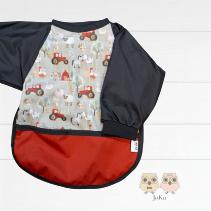 Bavette / tablier à manches Grange et tracteurs rouge