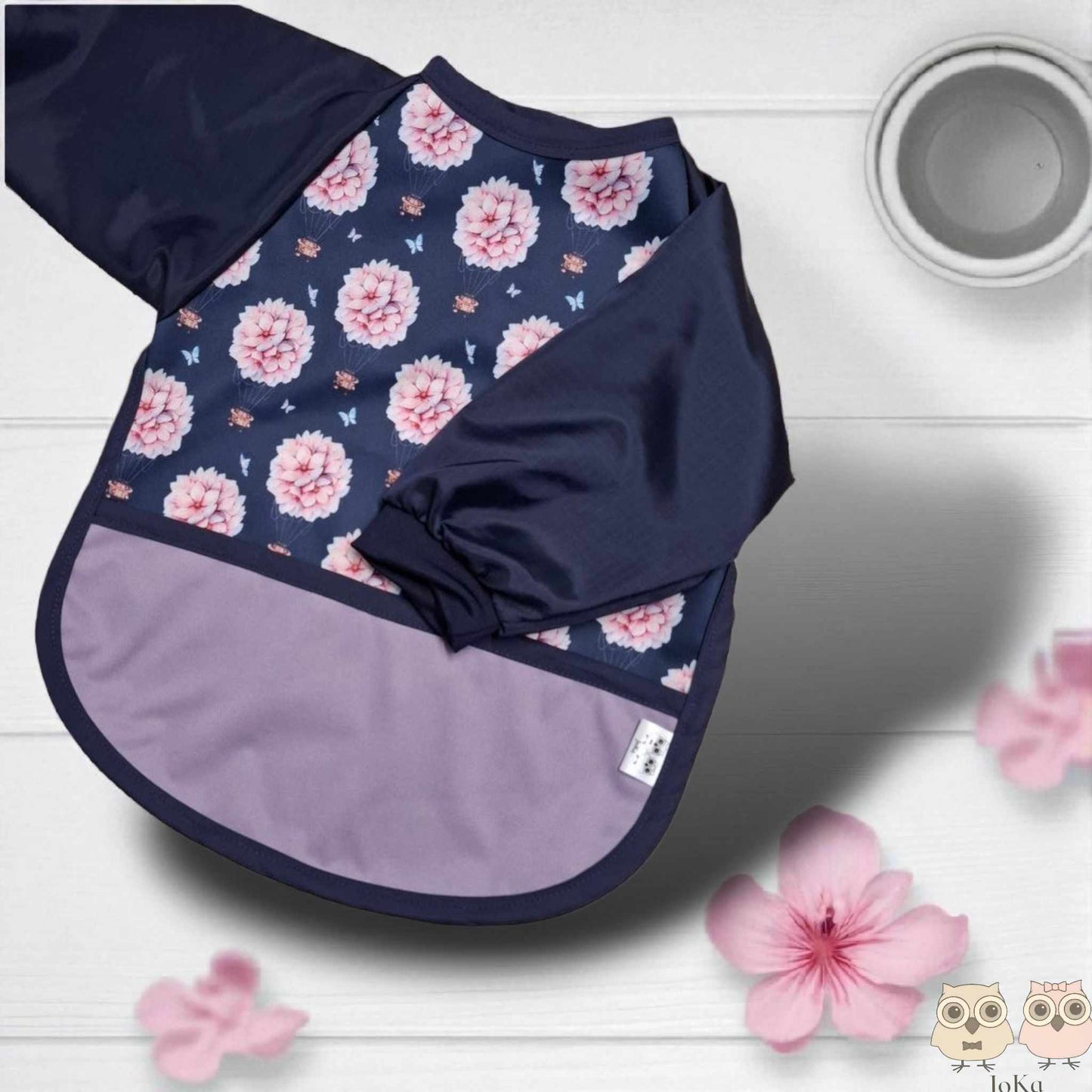 Bavette / tablier à manches Montgolfières floral