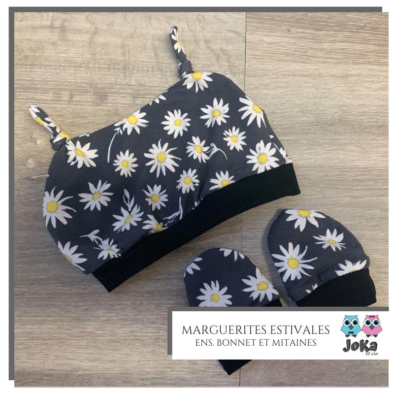 Hat and mittens set Marguerites ensoleillées (0-6 months)